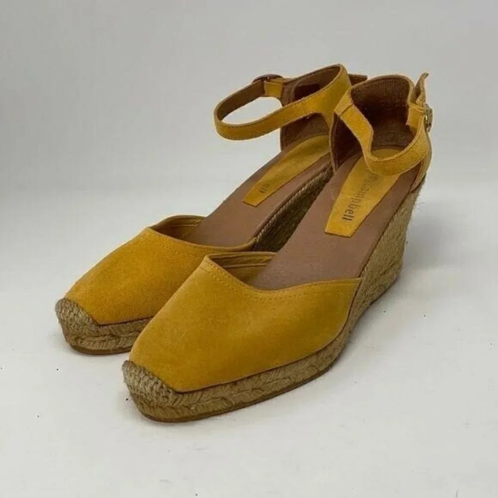Jeffrey Campbell Sandals Wedge Heels Yellow Suede Espadrille EU 40 Size 10 9.5